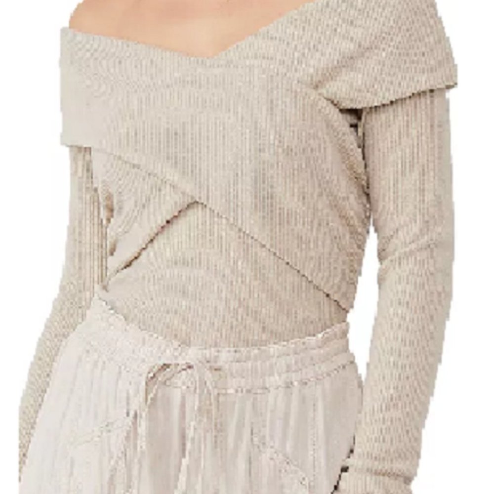 Womens Criss cross Off the shoulder brush rib knit Long sleeve top